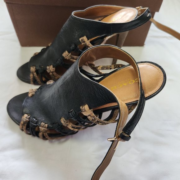 Coach Jody Python Black/Sand Leather Heels 4 1/2 Inch Q4073 Size 10 Box Included - Picture 7 of 7